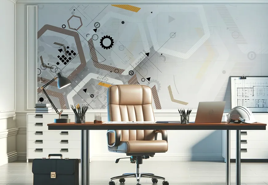 پوستر دیواری سه بعدی دفتر مهندسی نماد تکنولوژی کامپیوتر